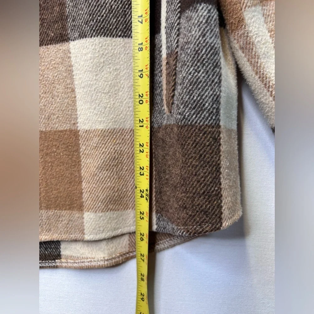 SHEIN flannel shirt jacket women’s size Large shacket neutral brown plaid casual